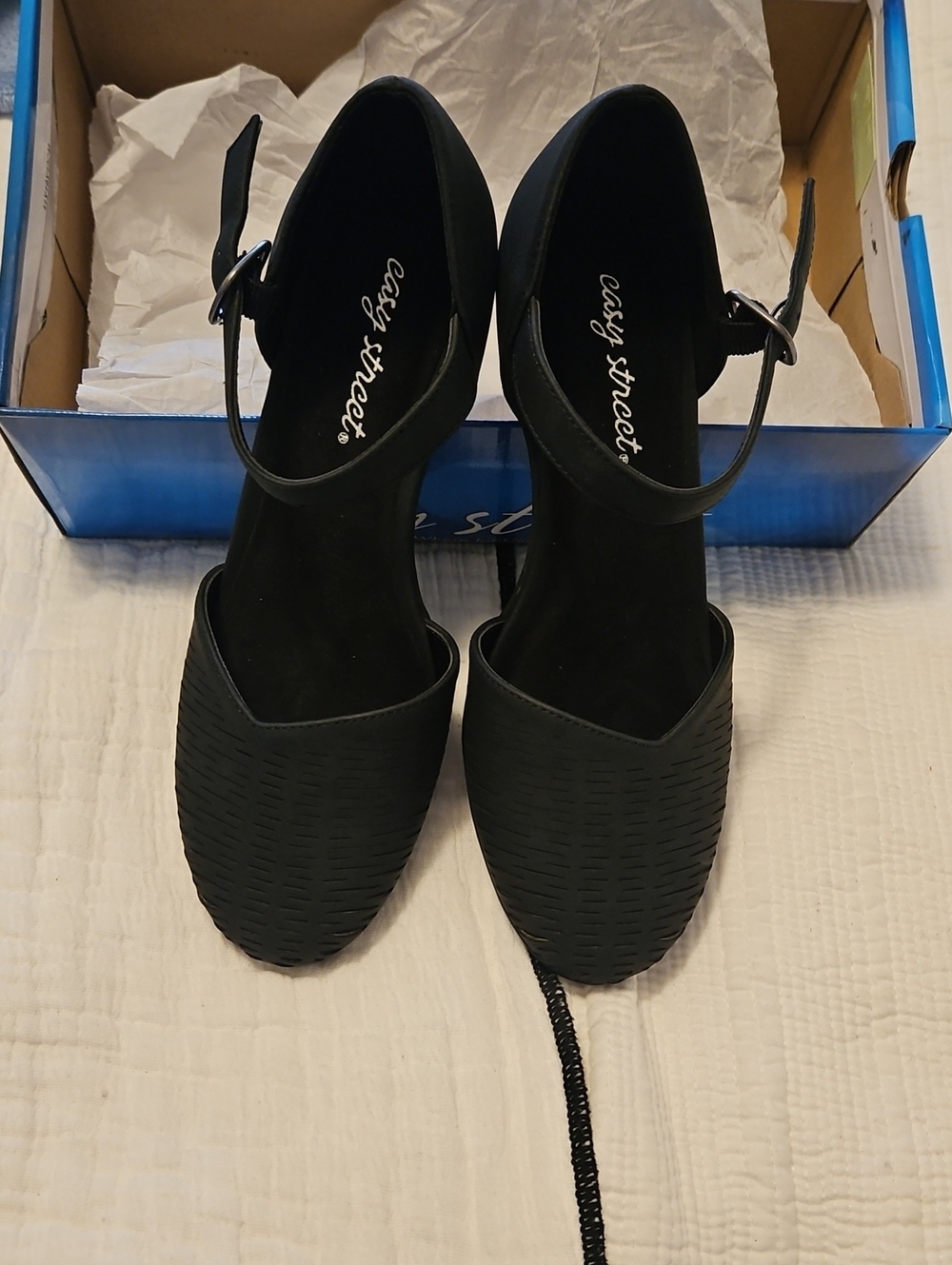 Easy street Black Women's D'Orsay Ankle-Strap Flat